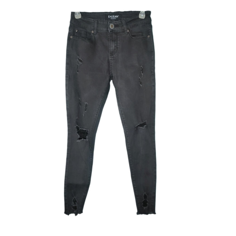 ENJEAN Denim Co. Skinny  Black Distressed Raw Edge Hem Women's Jeans Size 1